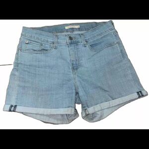 LEVIS Womens Size 28 Mid Length Cuffed Cotton Blend Denim Blue Jean Midi Shorts